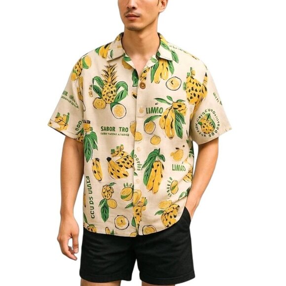 FARM Rio Cream Banana Print Casual Button Down Shirt - Picture 2 of 13